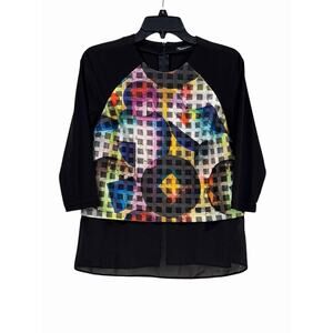Ermanna Black Top W/ Multicolor Geometric Panel Women’s Size 42 Art To Wear